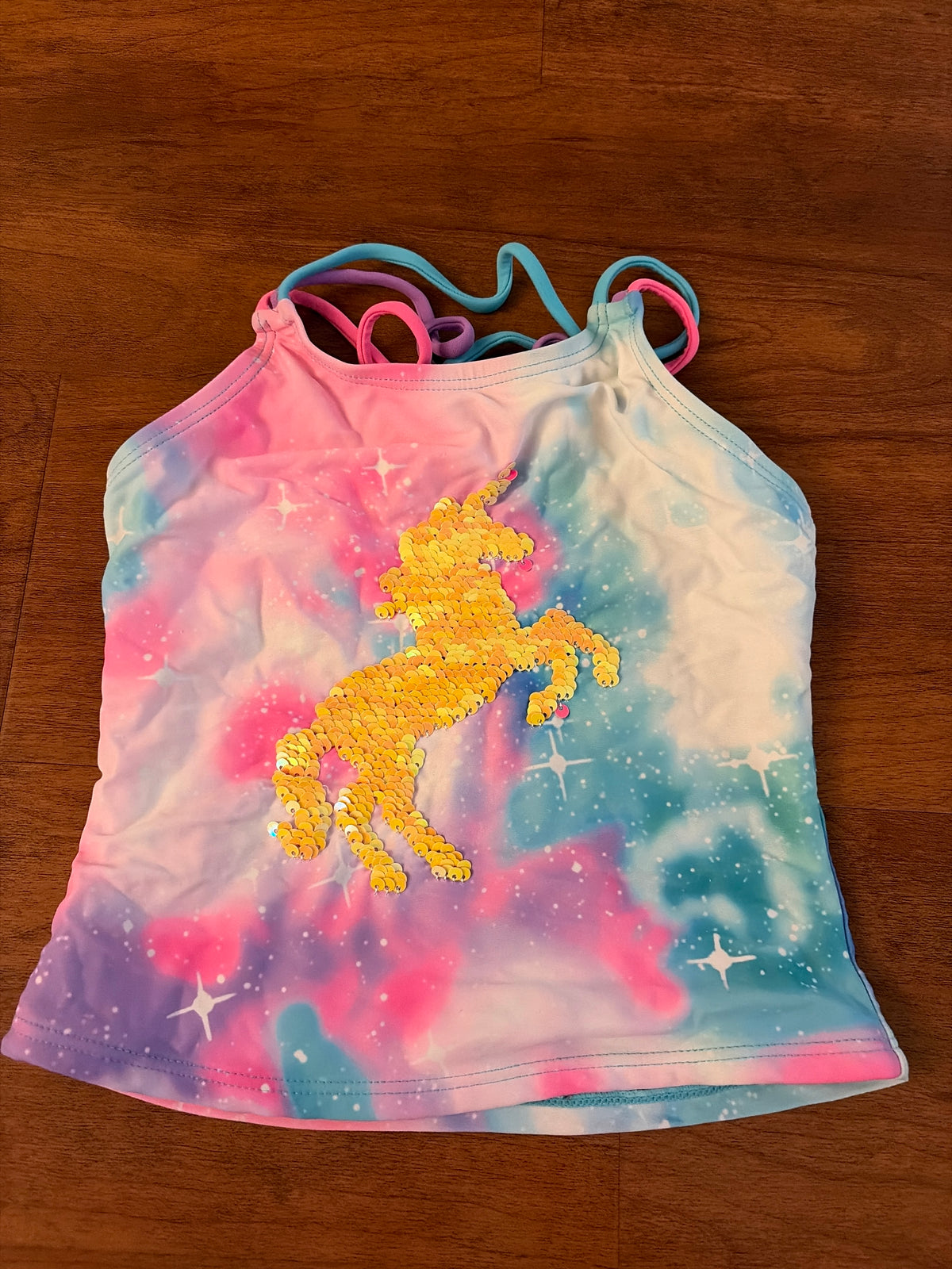 SO swim top only Sequin unicorn - size Youth - 6 (S)