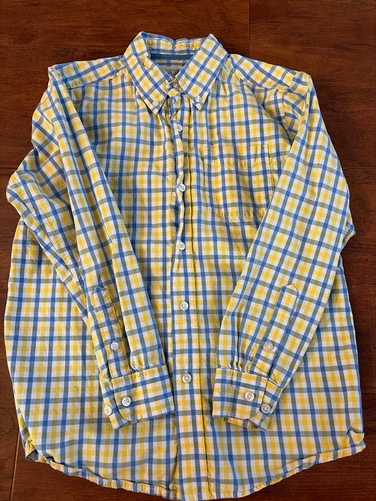 Children's place yellow & blue plaid button up - size Youth - 8 (M)