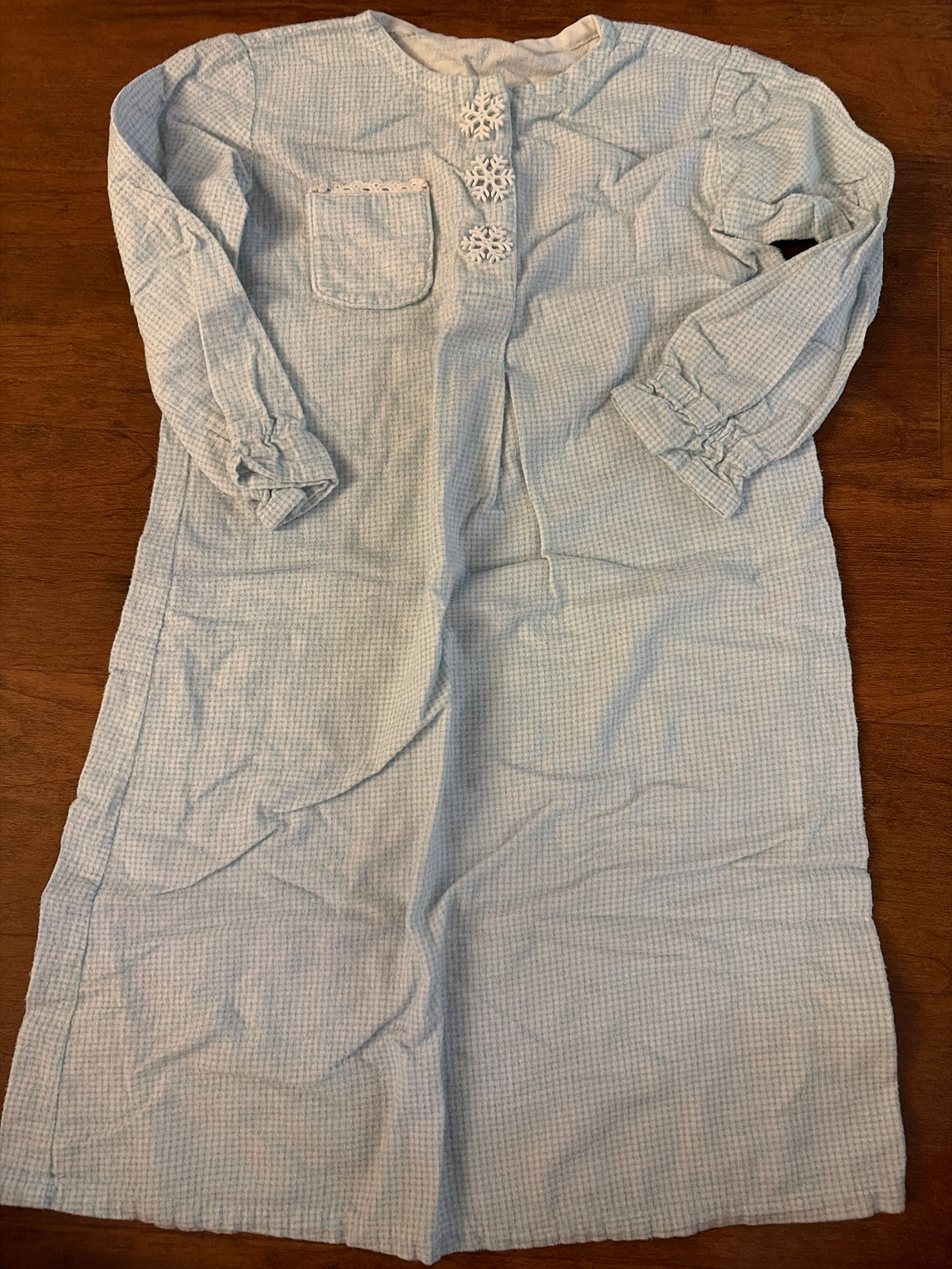 Homemade flannel blue snowflake nightgown - size Youth - 6 (S)