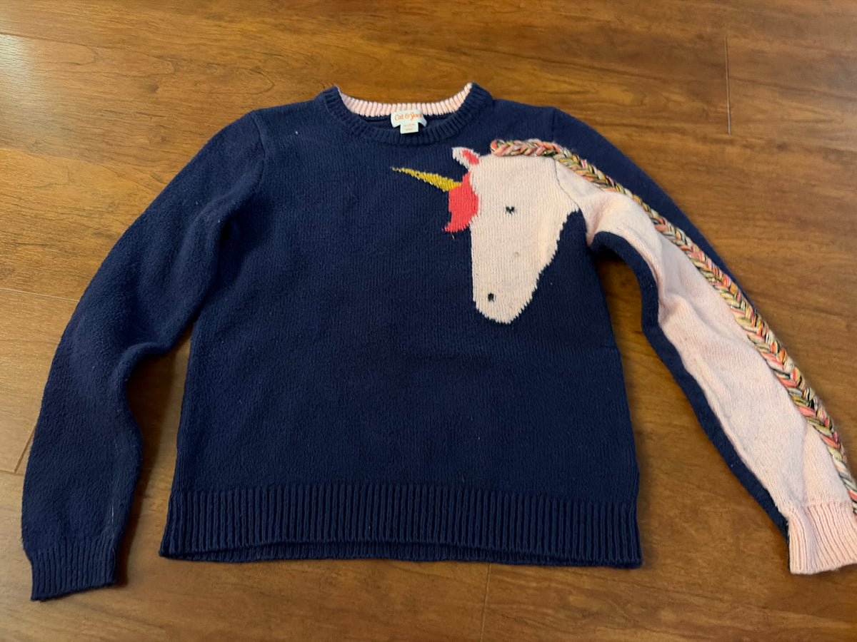 Cat & Jack Sz 7/8 Navy unicorn sweater - size Youth - 7 (S)