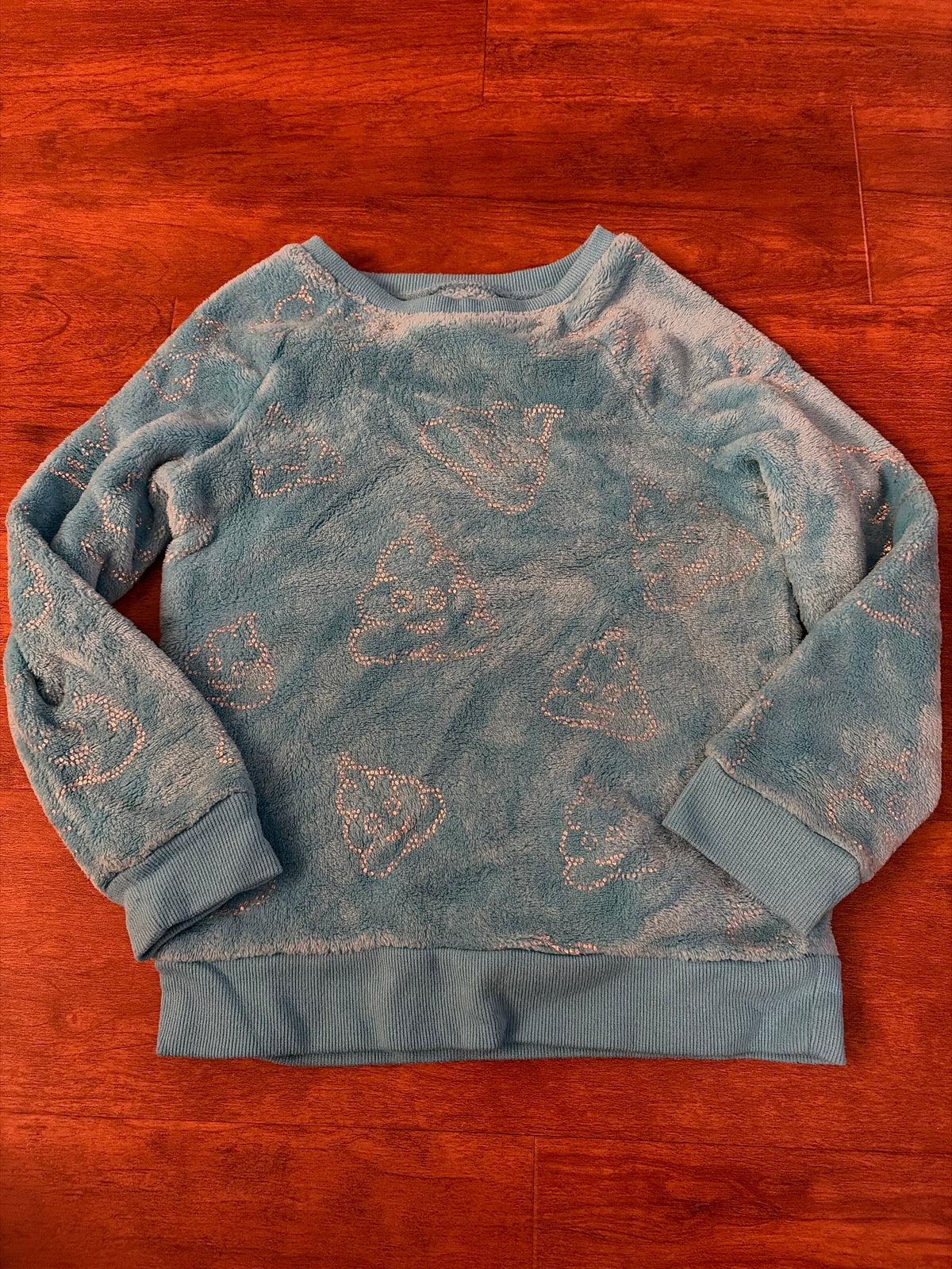 Justice blue fleece w/ silver poop emoji - size Youth - 6 (S)