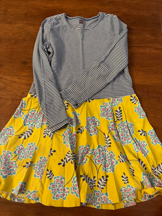 Tea Sz 8 blue stripes & yellow florals dress - size Youth - 8 (M)