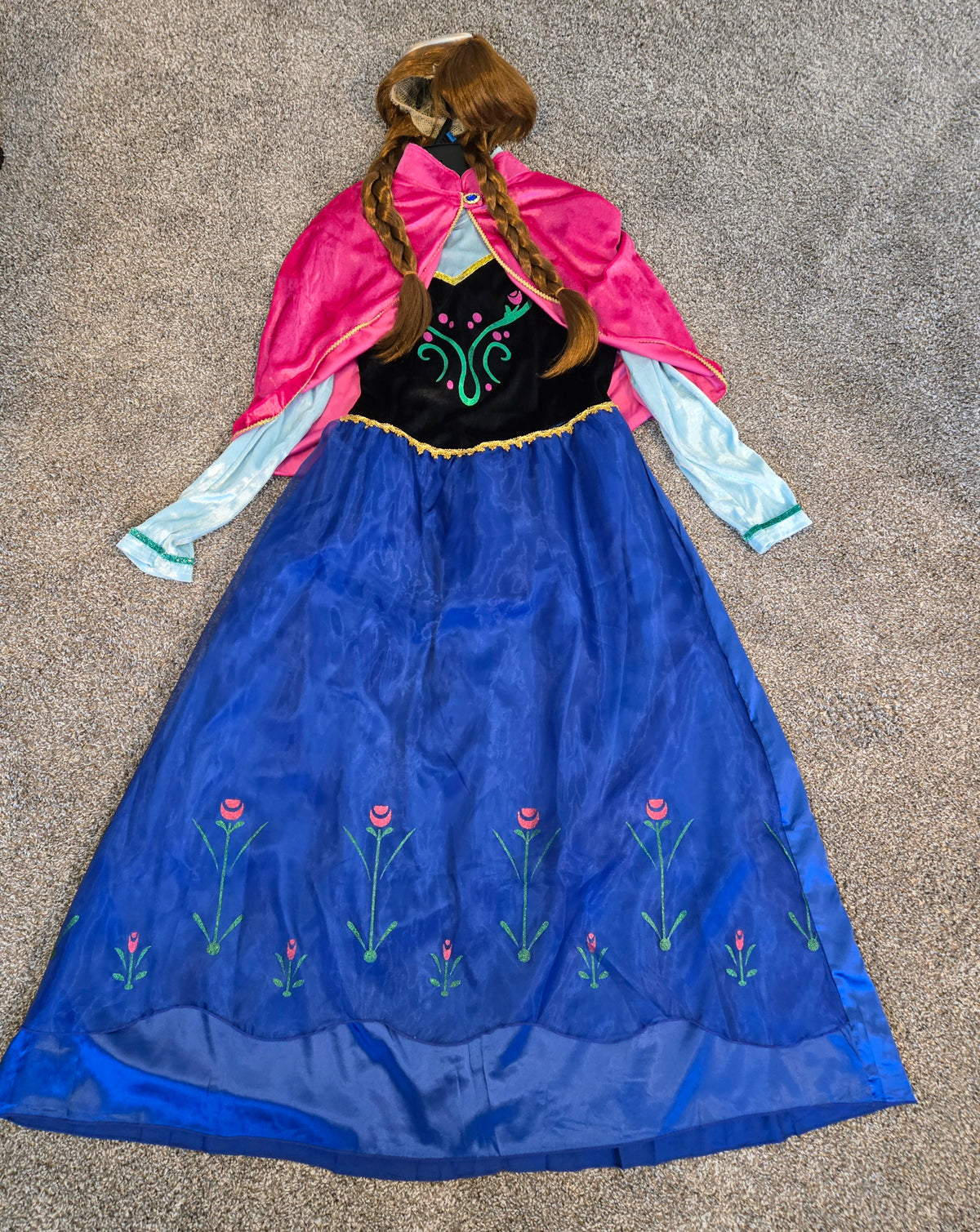 Disney Frozen Anna Dress, Shawl, Wig - size Women - XL (16/18)