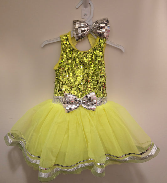 Neon Yellow & Silver Sequins Dress Up - size Youth - 5 (XS)