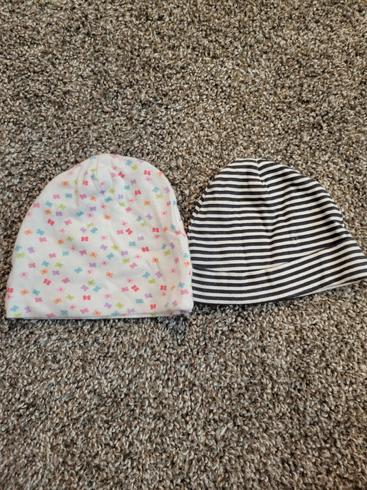 2 Gerber Baby Hats Butterfly & Black Stripe - size Month - 0-6