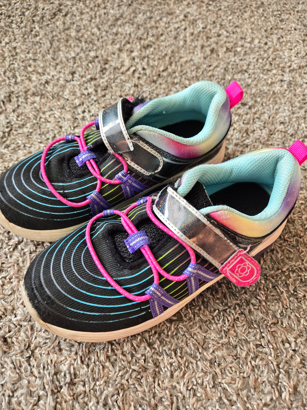 Black Neon Velcro - size Shoes - Kids 12