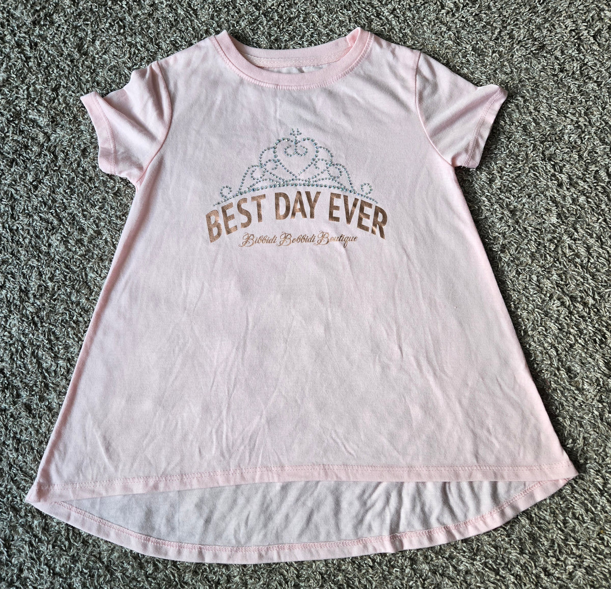 S/S Pink Rhinestones Crown Best Day Ever - size Youth - 6 (S)