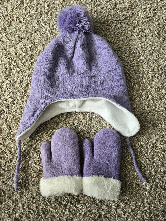 Set of Knit Hat and Mittens, Purple (2 of 2)