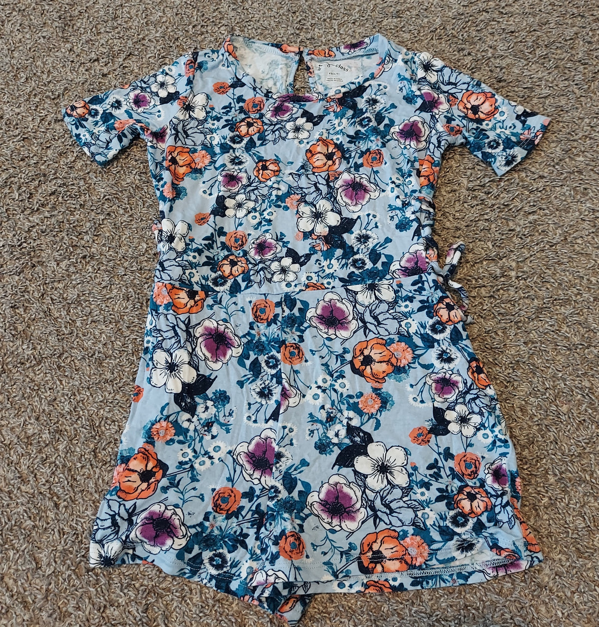 S/S Romper Blue with Bright Floral - size Toddler - 4T