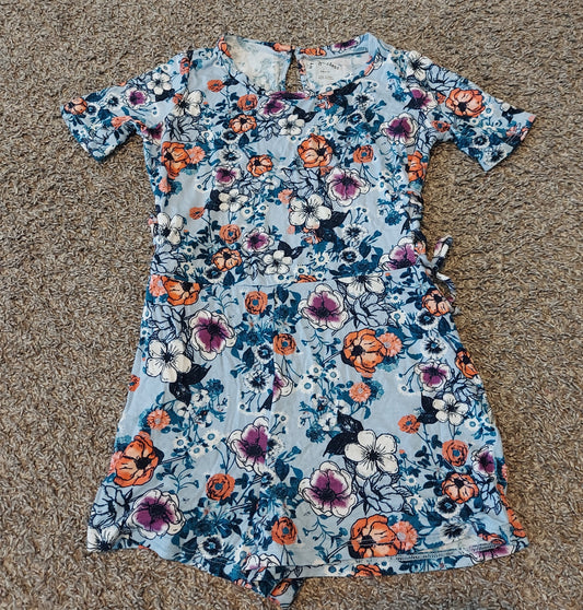 S/S Romper Blue with Bright Floral - size Toddler - 4T
