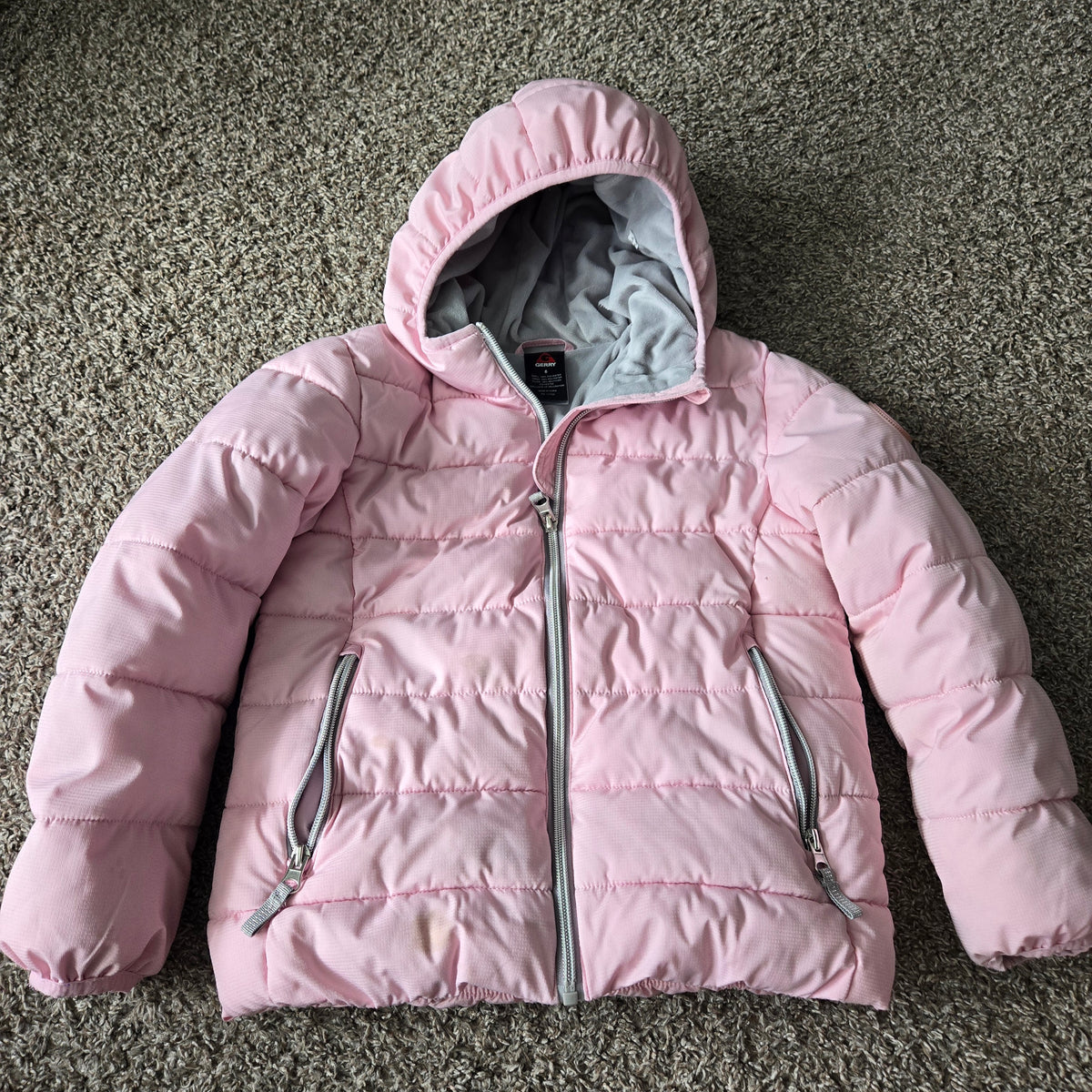 Pink Puffer Coat with Gray Fleece Lining - size Youth - 6 (S)