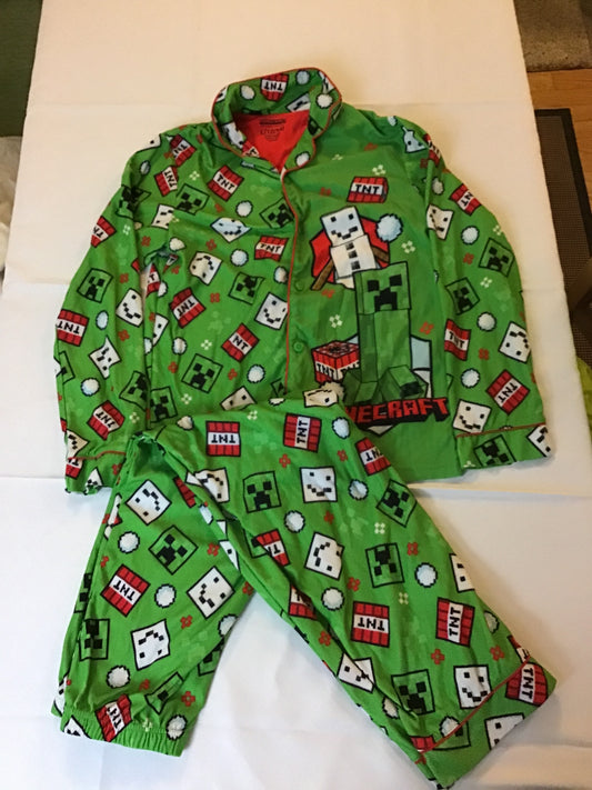 Minecraft 2pc pajamas Green/red - size Youth - 12 (L)