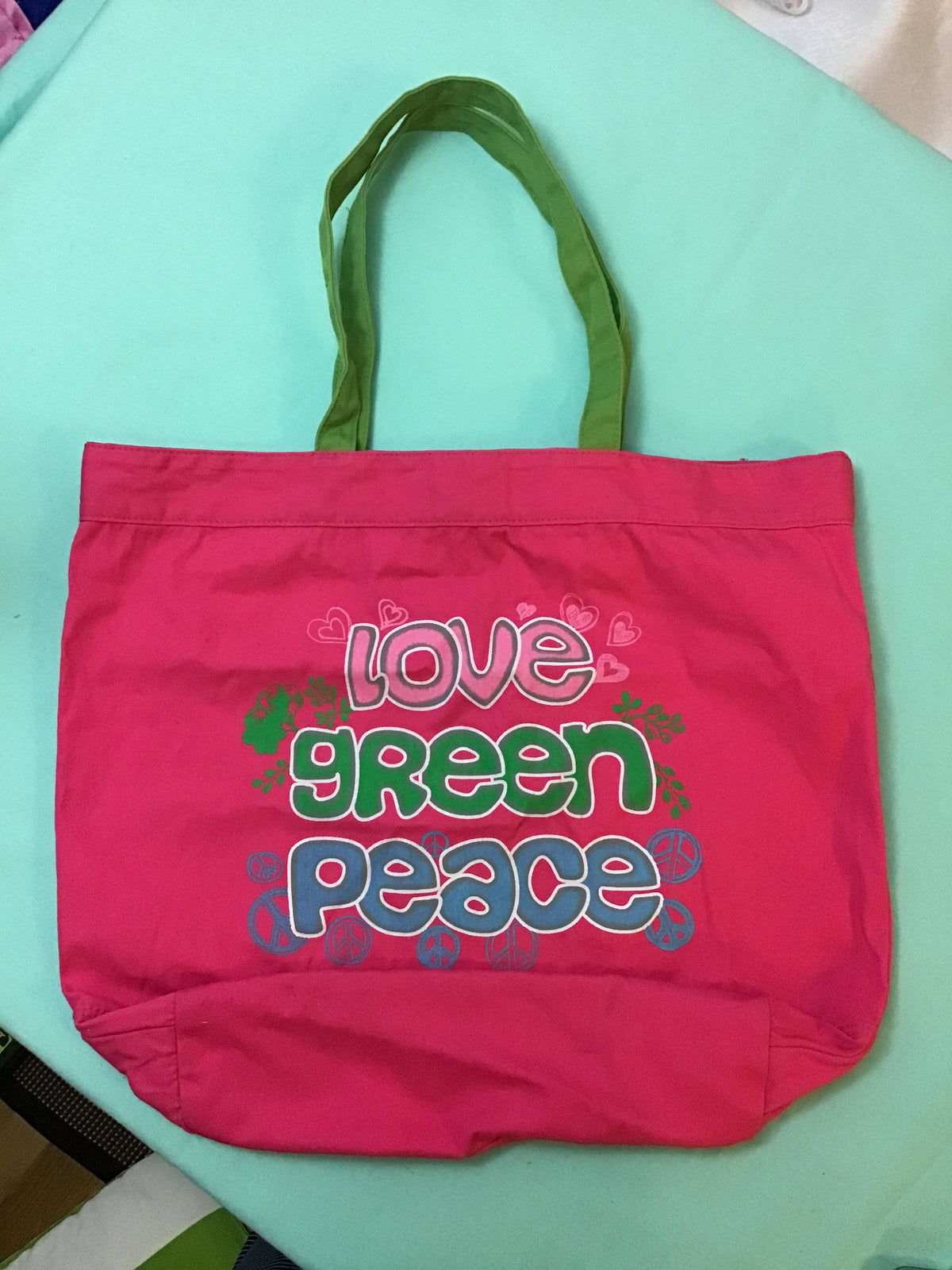 Pink bag made w/organic Cotton  love , green..