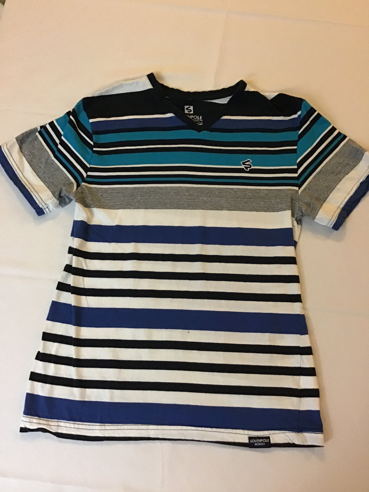 Southpole stripes T-shir White/blue/turquoise - size Youth - 12 (L)