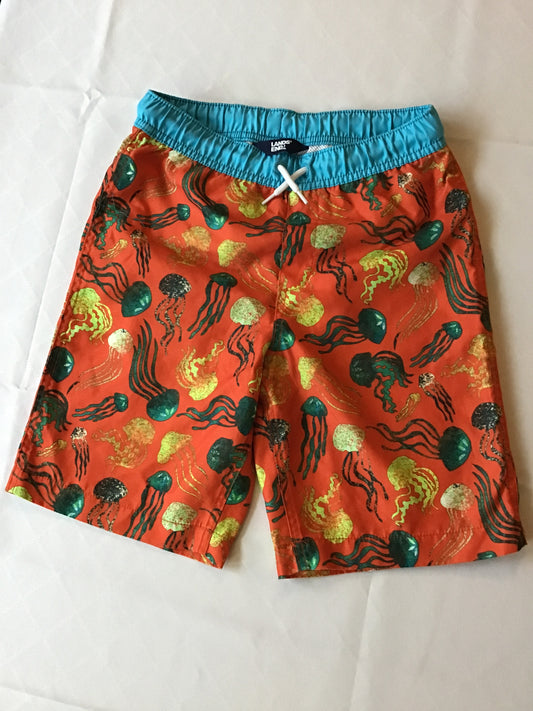 Lands end swim trunks Orange w/ jellyfish's - size Youth - 10 (L)