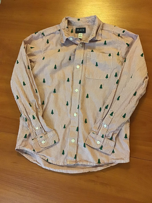 Children place Christmas LS buttons shirt white/ - size Youth - 10 (L)