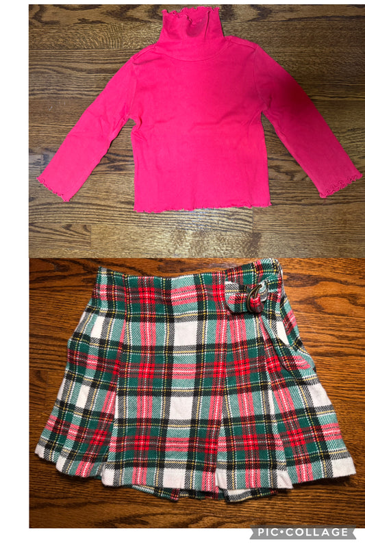 Circo red turtleneck & Carters wool plaid skirt - size Toddler - 4T