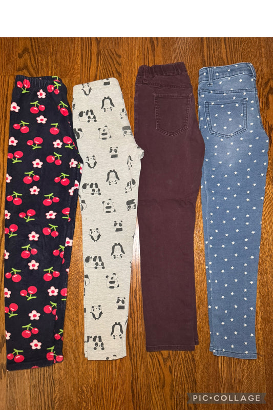 4 pcs! 2 fleece leggings & 2 slim jeans - size Youth - 7 (S)