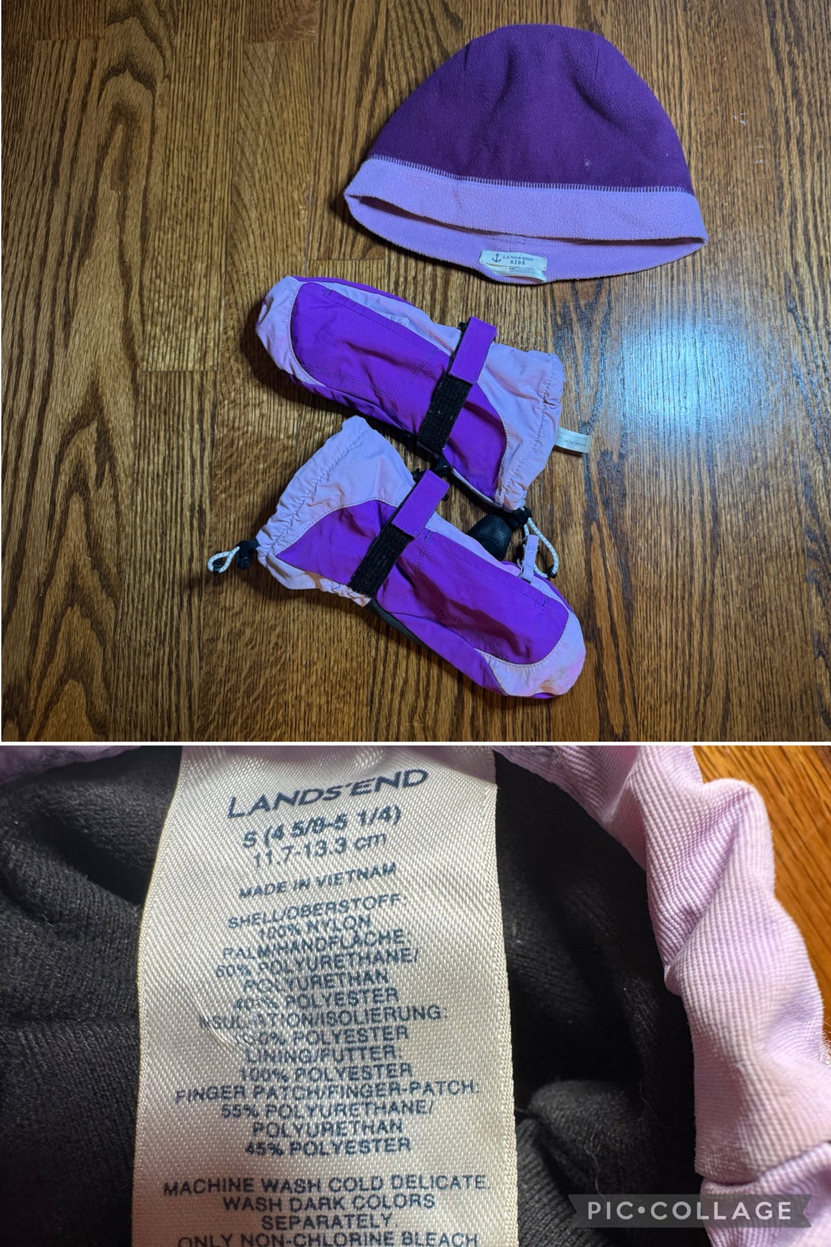 Lands End purple hat & mitten set. Kid size 4-5