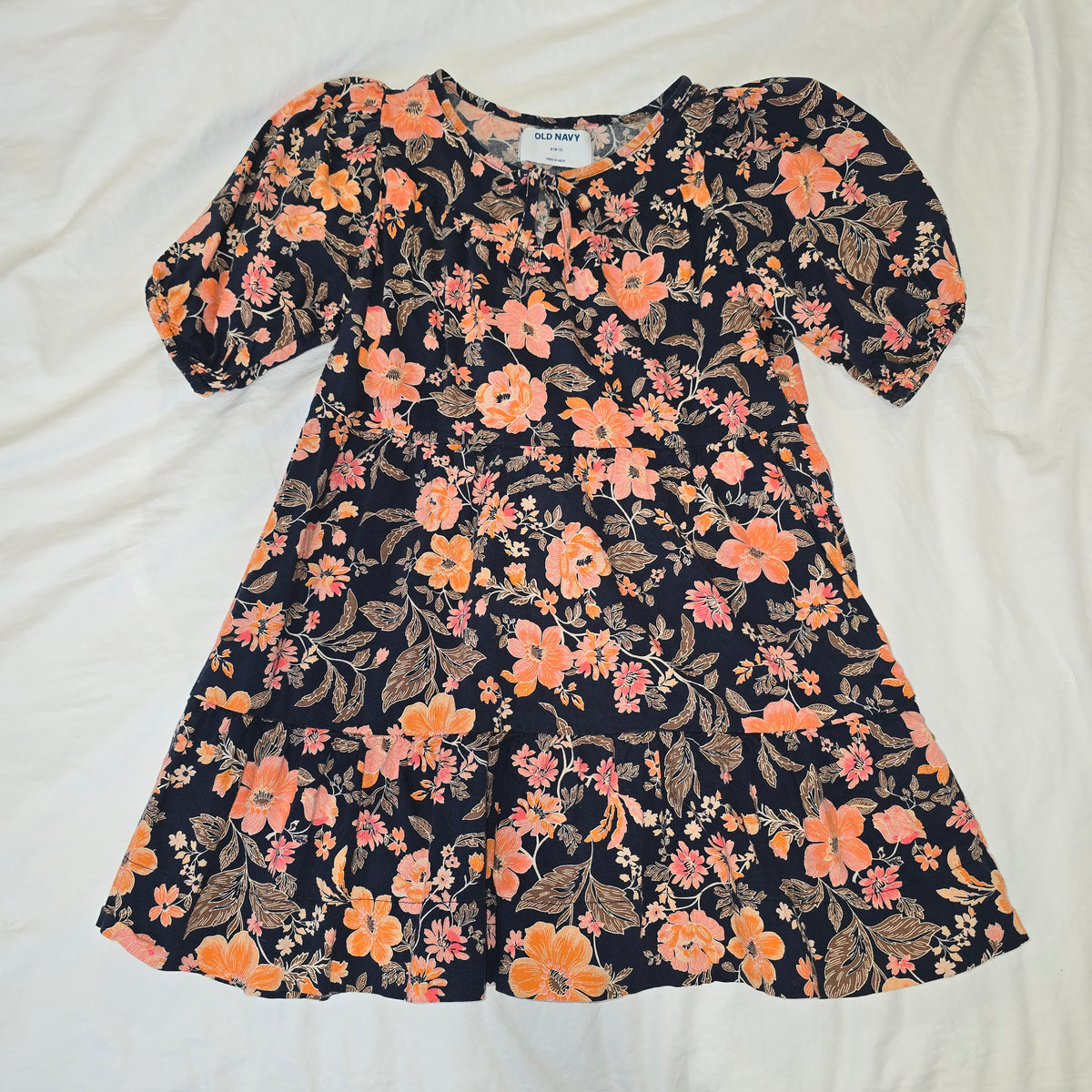 Navy/orange/pink flower dress, Old Navy, Small - size Youth - 6 (S)