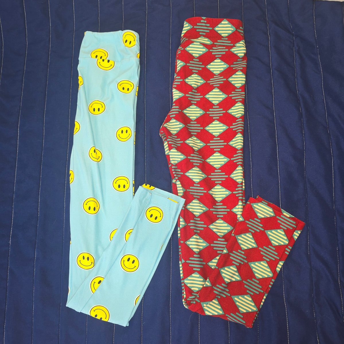 LuLaRoe legging, 2pcs size L/XL, smiley/burg - size Youth - 10 (L)
