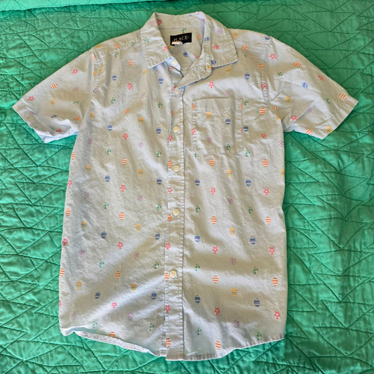 Easter egg button down, short sleeve, sz 10/12, - size Youth - 10 (L)