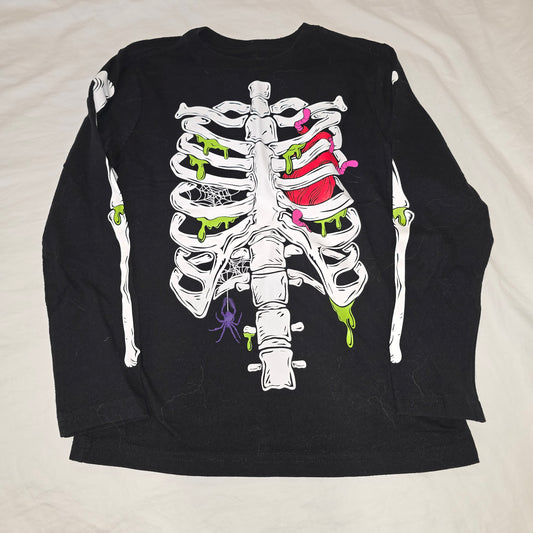 Skeleton tee, Small, 6/7 long sleeve - size Youth - 6 (S)