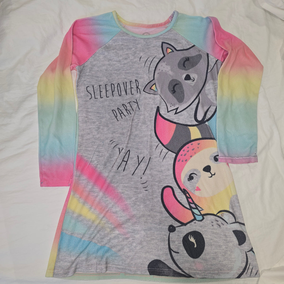 Racoon fleece pj dress, sz LG 10/12 - size Youth - 10 (L)