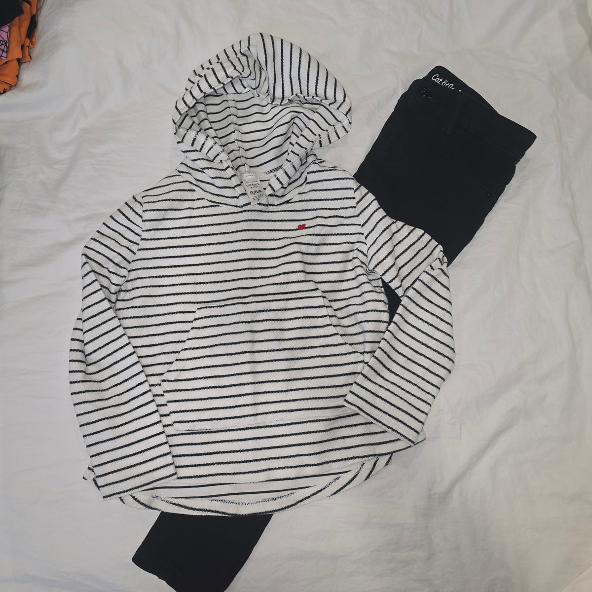 Stripe hoodie/Jegging, top-Carters sz 8, - size Youth - 7 (S)