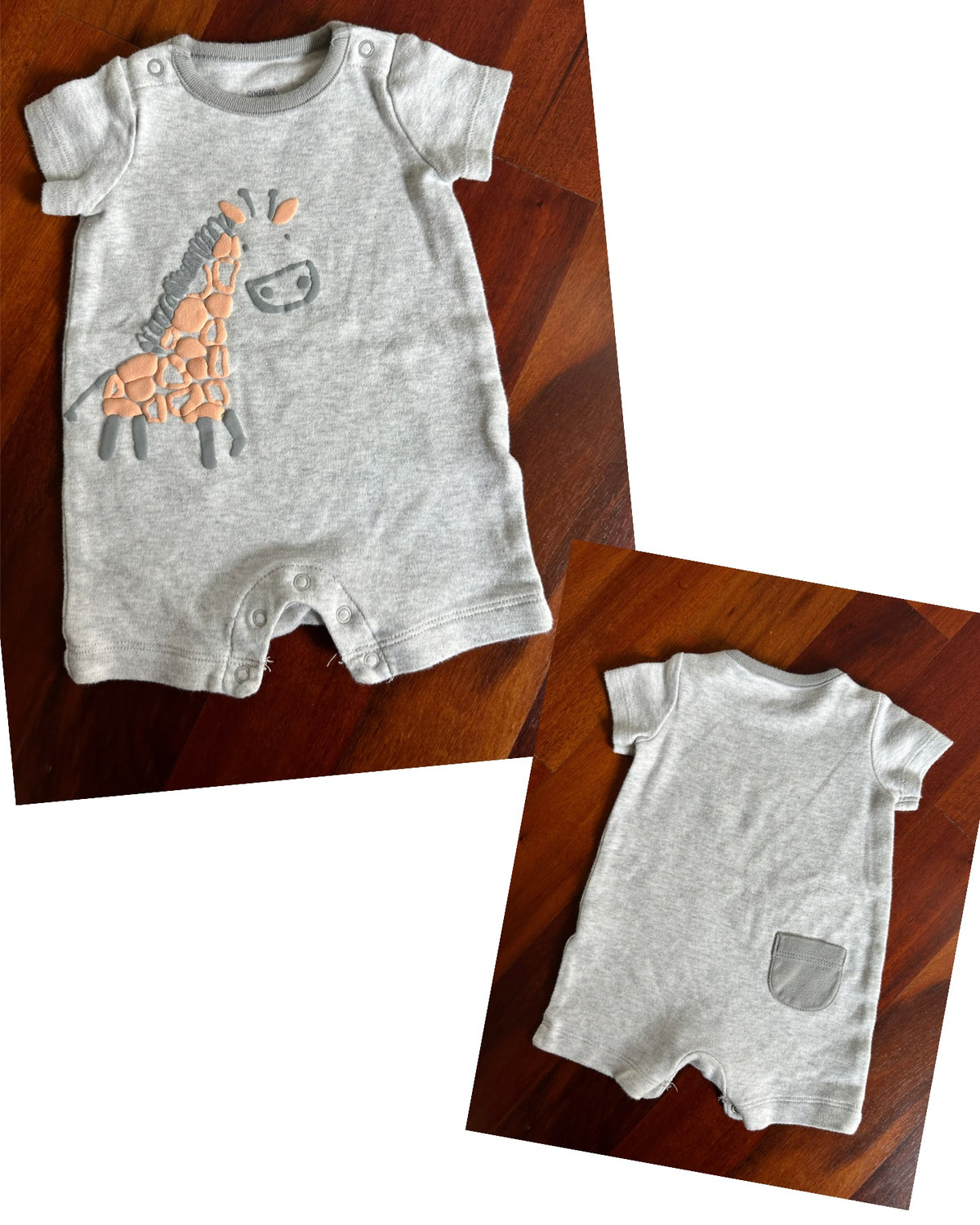 Gymboree romper - lt grey w giraffe - VGUC - size Month - Newborn