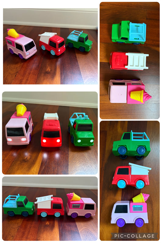 Set of 3 pull-back vehicles w lights