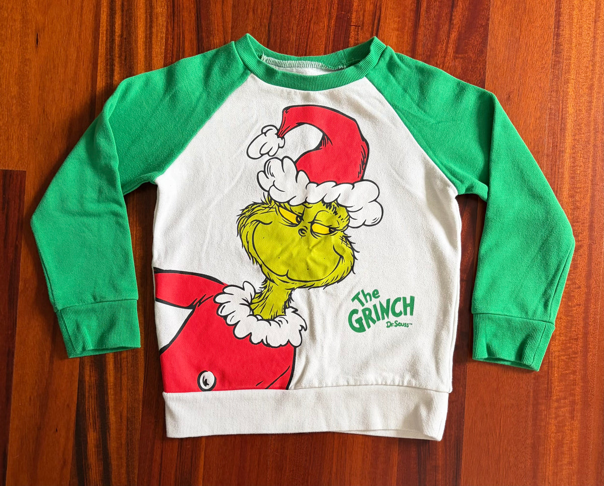 Grinch sweatshirt w green sleeves - VGUC - size Youth - 6 (S)