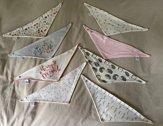 Set of 7 kerchief style bibs