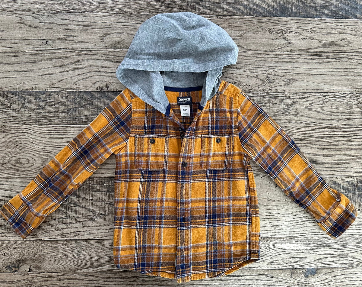 Flannel button-down layer w grey hood VGUC - size Youth - 5 (XS)