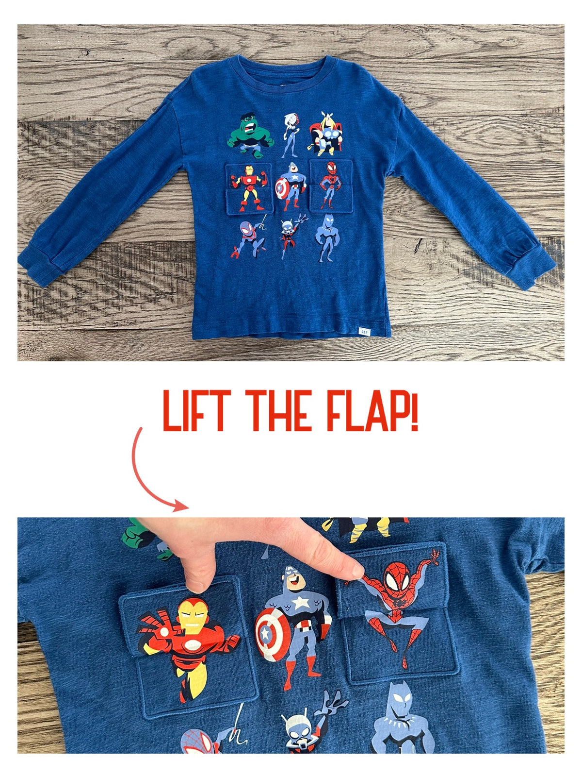 Lift-the-flap LS shirt w superheroes - GAPKids - size Toddler - 5T