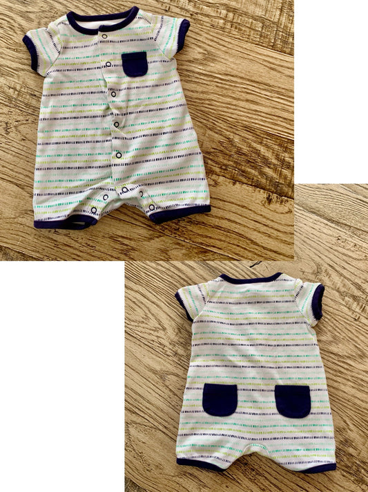 Gymboree romper - white navy green w/ pockets - size Month - Newborn