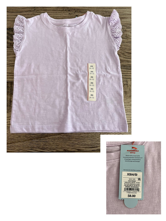 *NEW* light purple shirt w/ lace-like sleeves - size Youth - 5 (XS)
