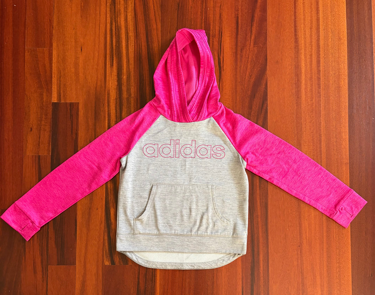 adidas hoodie - pink and gray - VGUC - size Youth - 6 (S)