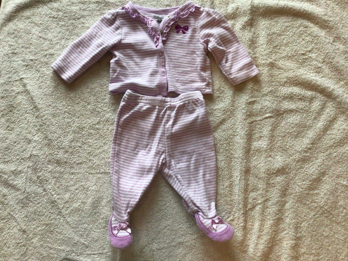 Purple Footed Pants w/ Button-Up Cardigan - size Month - 0-3 / 3M