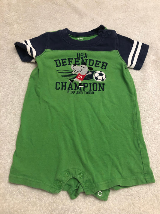 Carter's S/S Shorts PC Romper Soccer *Stain - size Month - 12-18 / 18M