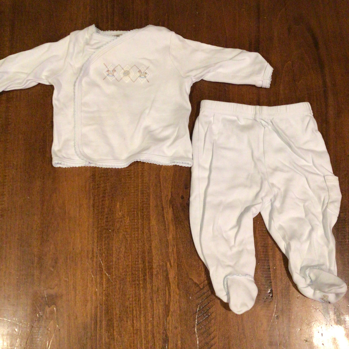 2-Piece Baby Blue Button Up Top, Footed Pants - size Month - 0-3 / 3M