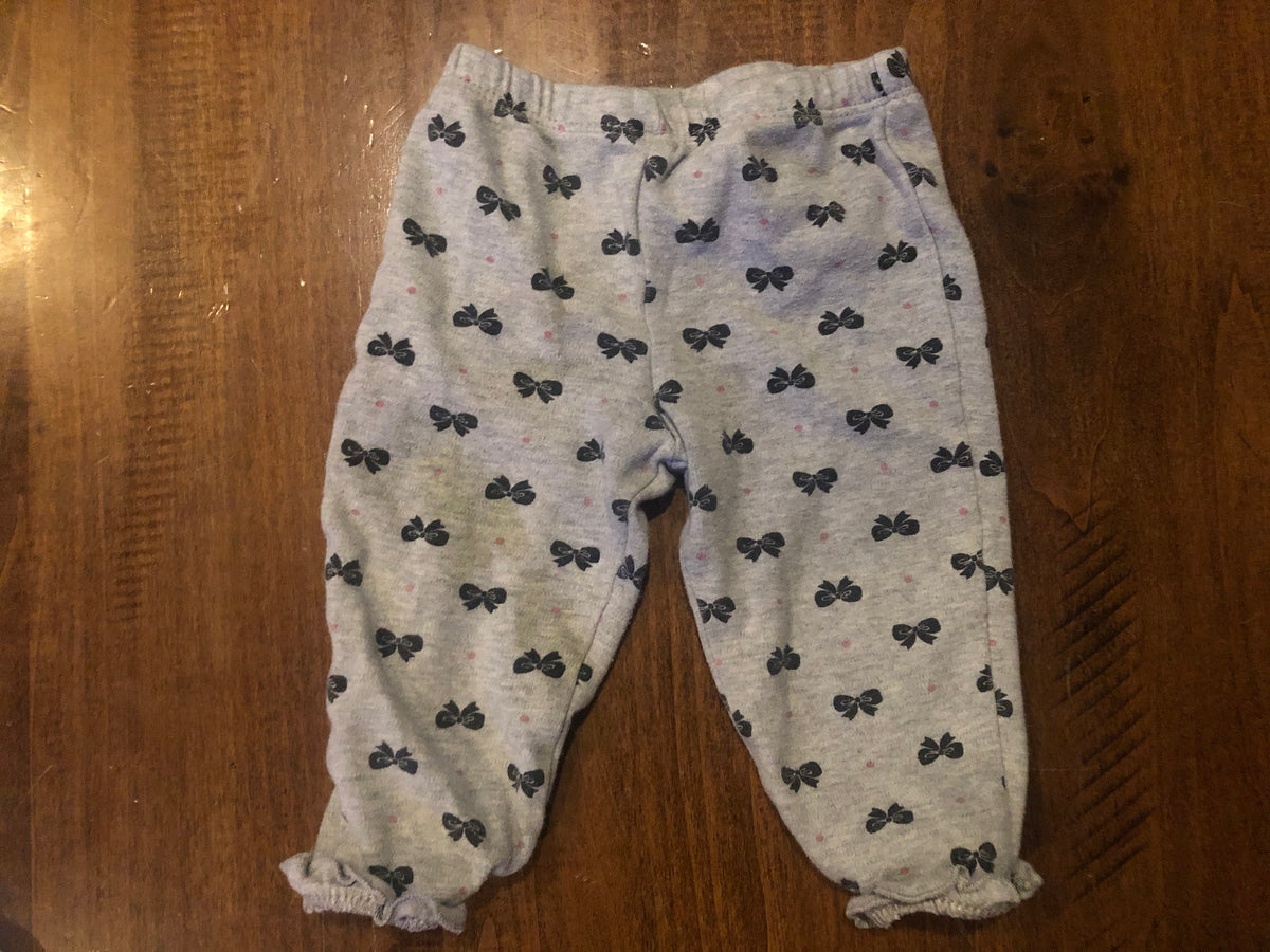 Carter's Pants PC Grey w/ Black Bows - size Month - 9-12 / 12M