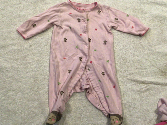 Carter's Button-Up GUC Sleeper Pink Monkey - size Month - 3-6 / 6M