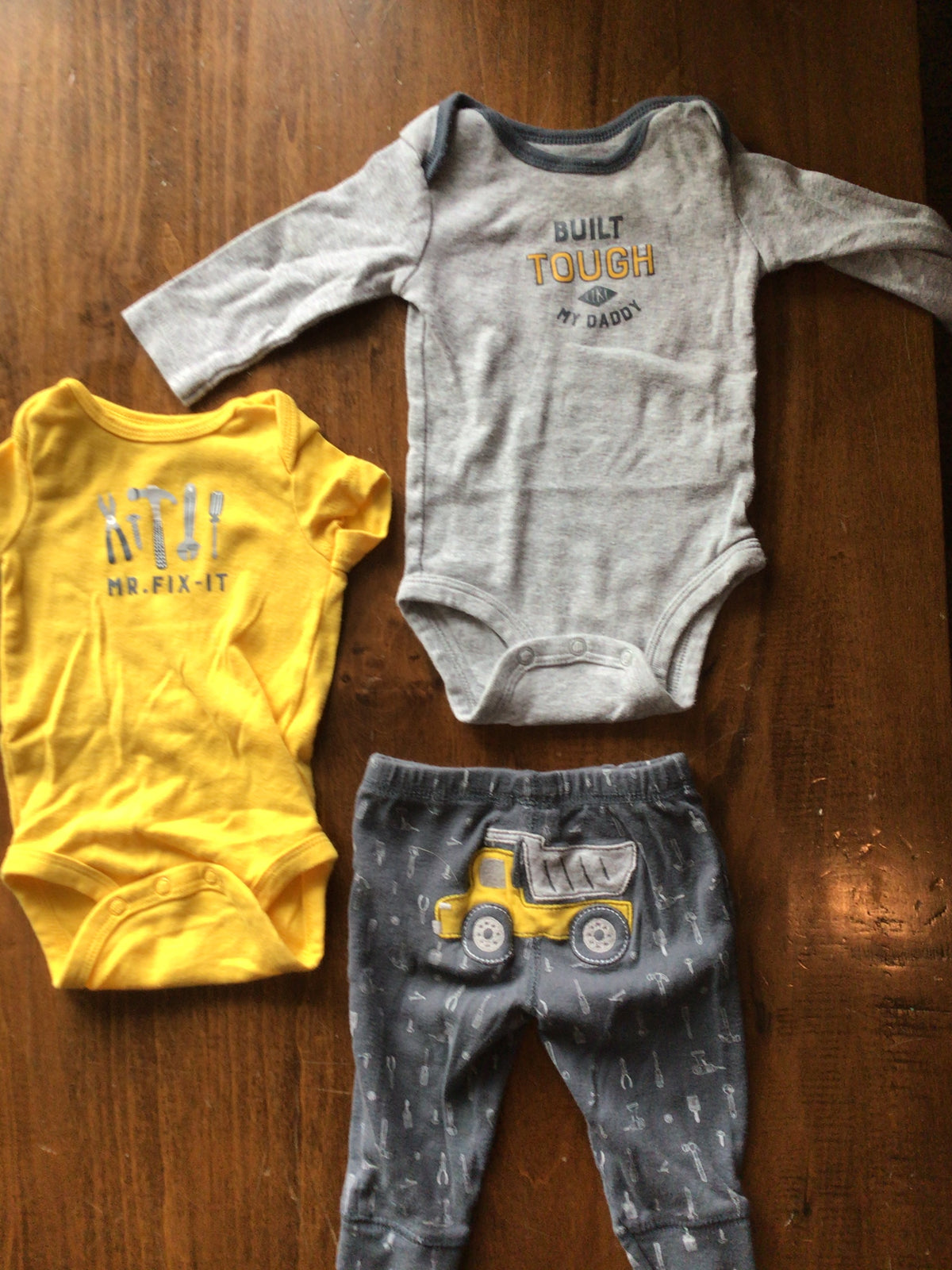 Carter's Construction Pants, L/S & S/S onesie - size Month - 0-3 / 3M