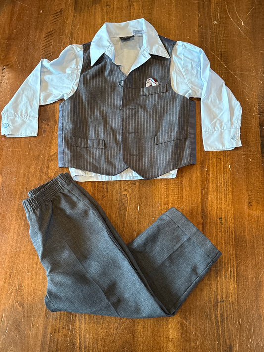 Dressy Gray Pants LS Blue Shirt and Vest - size Toddler - 3T
