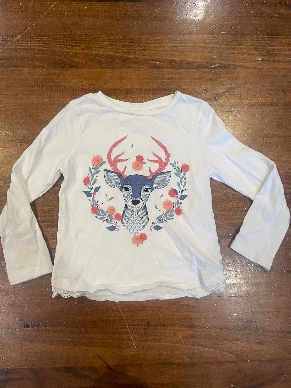 LS White Deer Shirt EUC - size Toddler - 4T
