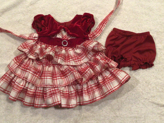 Beautiful Holiday Dress Red/White w/ Bottoms - size Month - 6-12