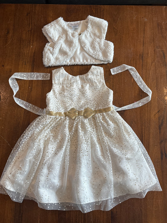 Cream/Sparkly Gold Holiday Tulle Dress and - size Toddler - 4T