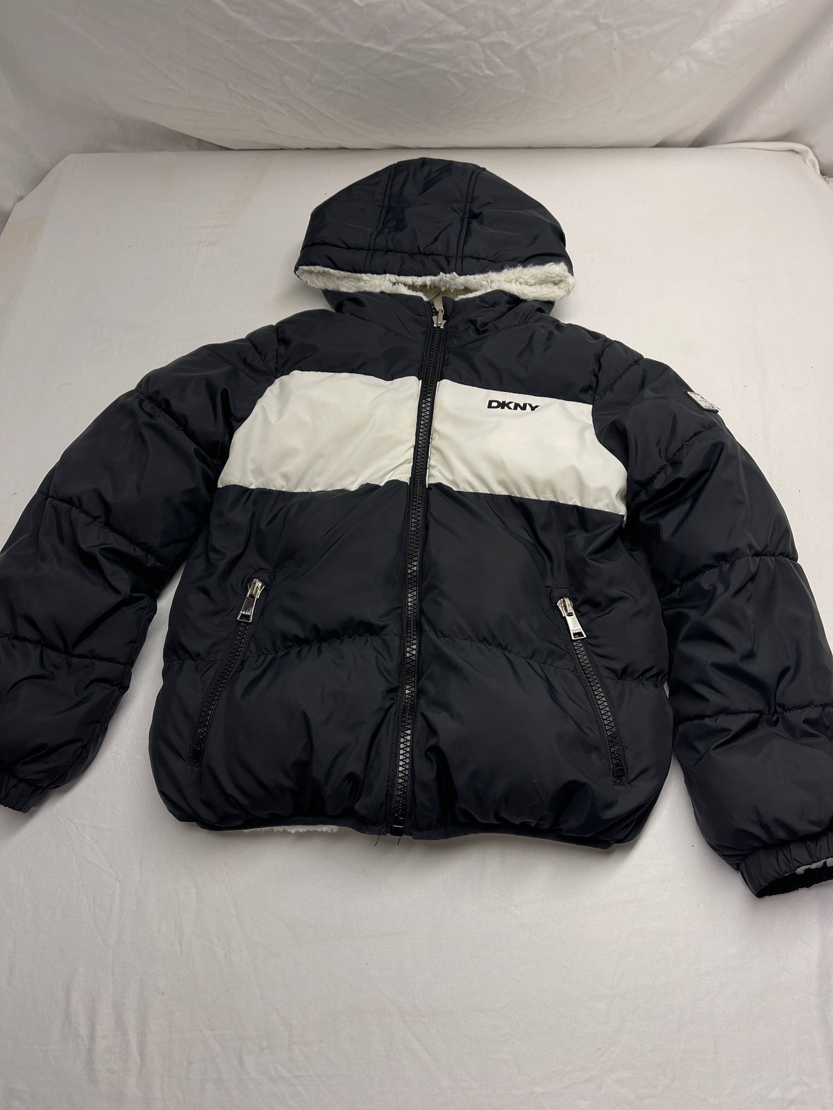 DKNY black & white puffer coat - size Youth - 10 (L)