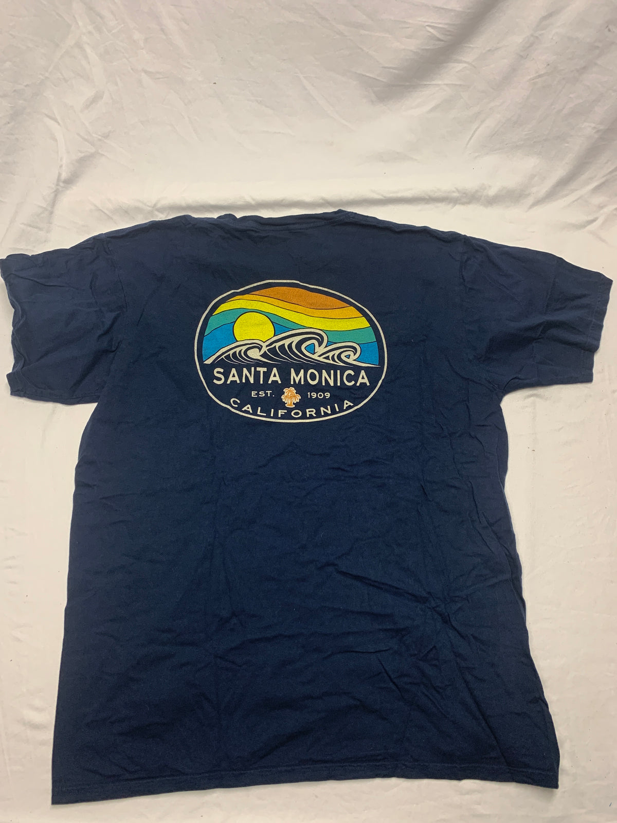 Santa Monica CA navy ss tshirt - size Teen/Men - L (36-38)